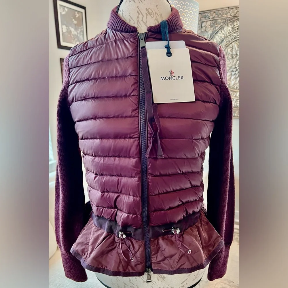 Moncler Burgundy Lightweight Puffer Cardigan Size Small - Picture 3 of 11